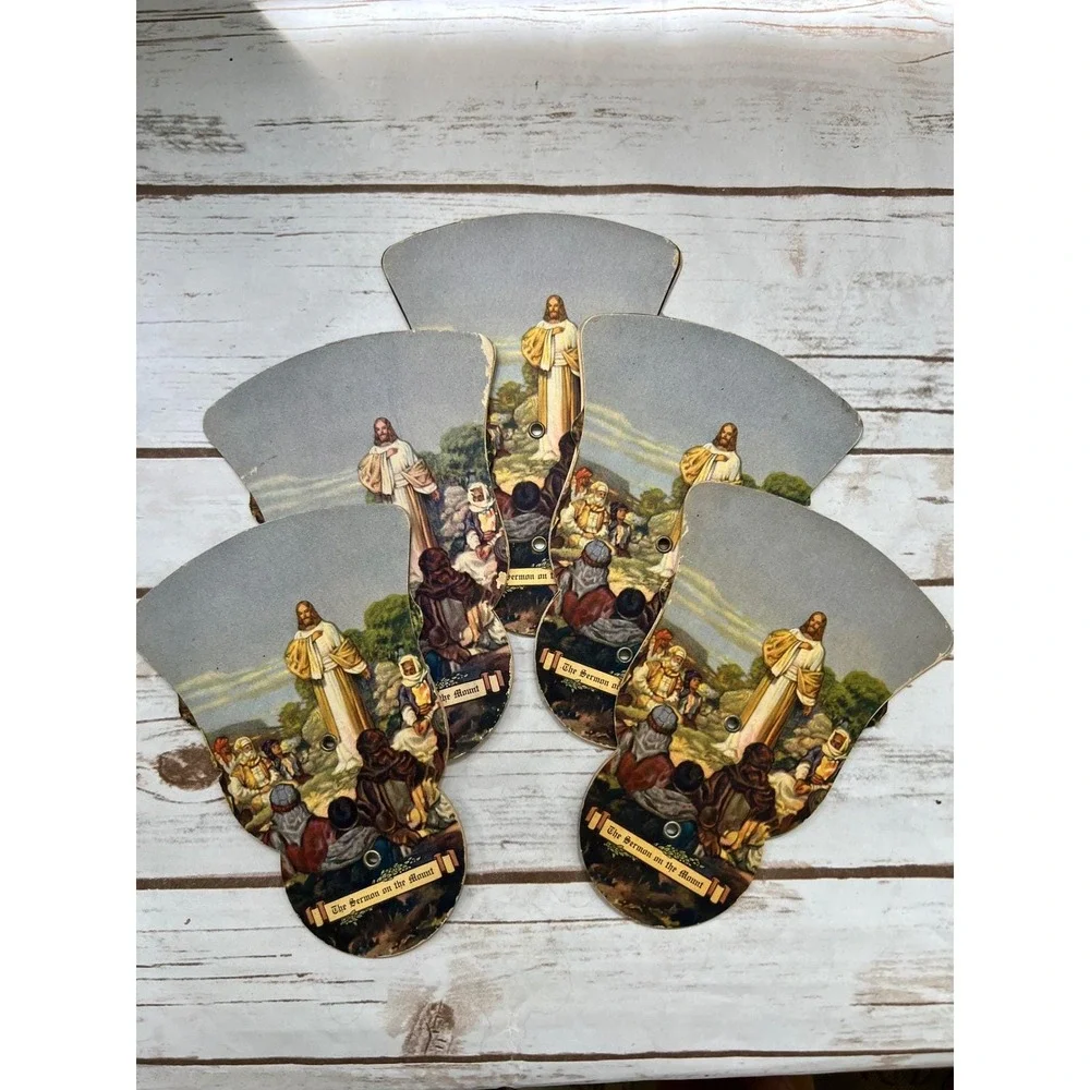 Vintage Collectible Ladies Expandable Cardboard Sermon on the Mount Folding Fan